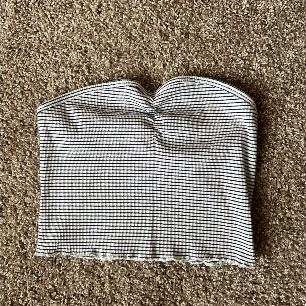White and Blue Striped Bandeau Crop Top